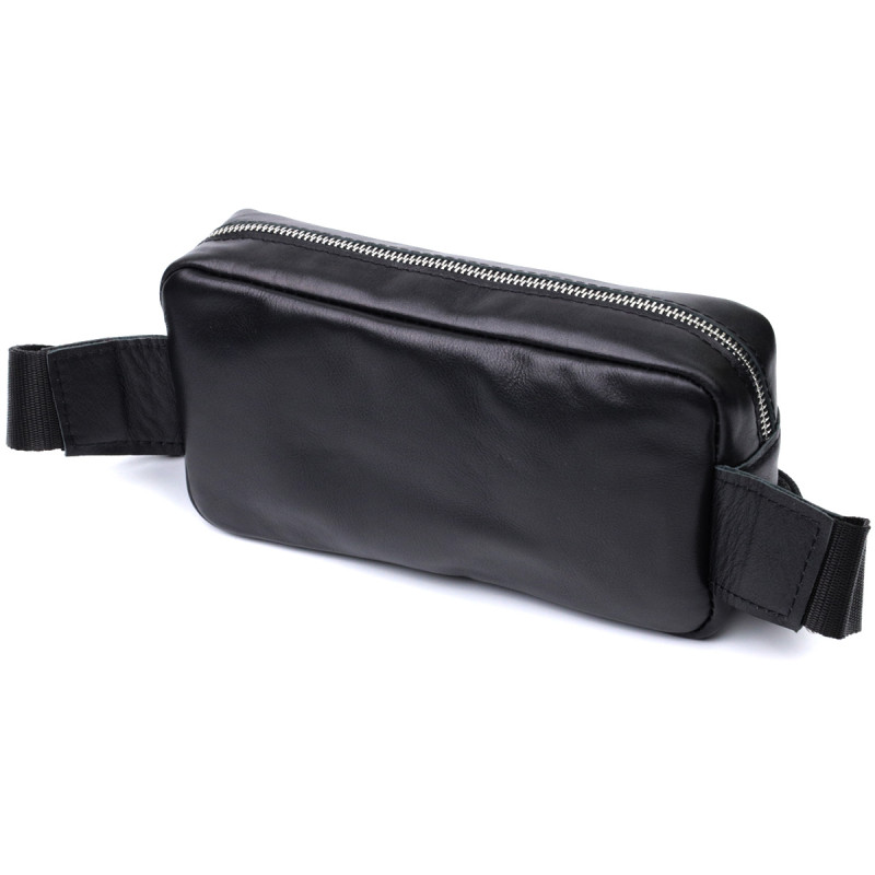 Прямокутна сумка-бананка для чоловіків із натуральної глянсової шкіри Shvigel Чорна