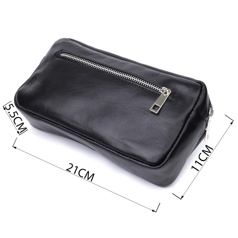 Прямокутна сумка-бананка для чоловіків із натуральної глянсової шкіри Shvigel Чорна