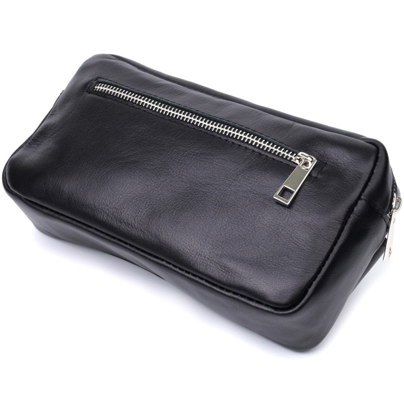 Прямокутна сумка-бананка для чоловіків із натуральної глянсової шкіри Shvigel Чорна