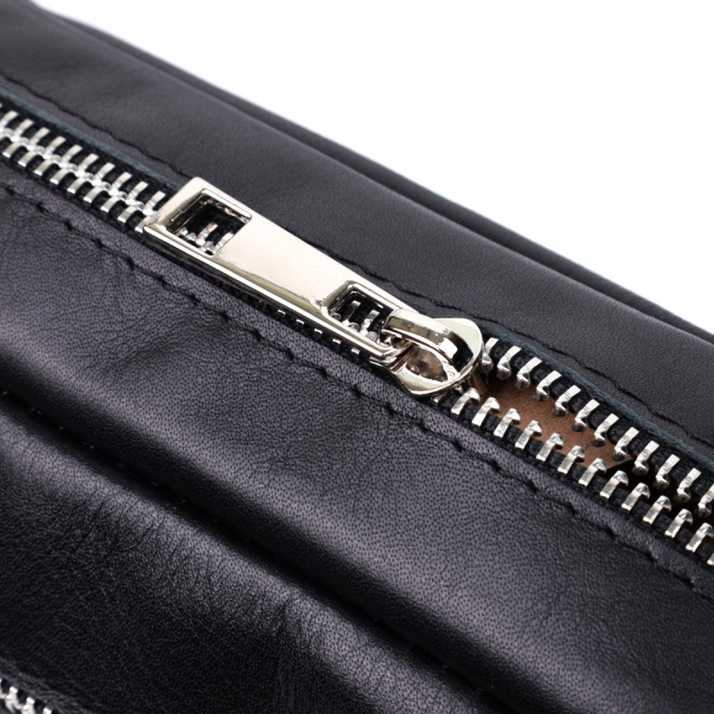 Прямокутна сумка-бананка для чоловіків із натуральної глянсової шкіри Shvigel Чорна