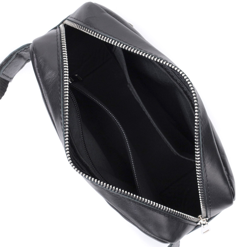 Прямокутна сумка-бананка для чоловіків із натуральної глянсової шкіри Shvigel Чорна