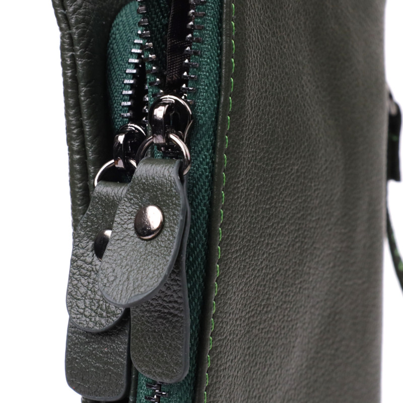 Удобный кошелек для женщин с кистевым ремнем из натуральной кожи ST Leather Зеленый