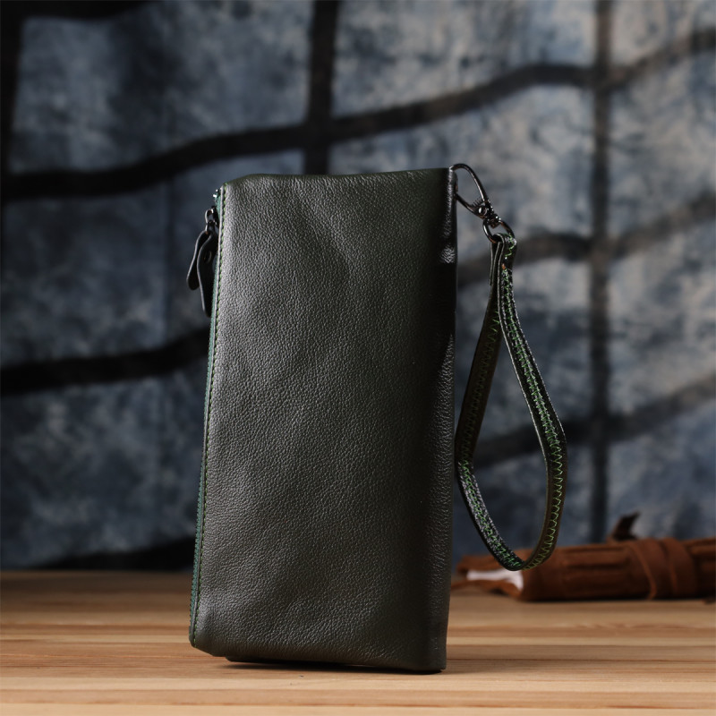 Удобный кошелек для женщин с кистевым ремнем из натуральной кожи ST Leather Зеленый