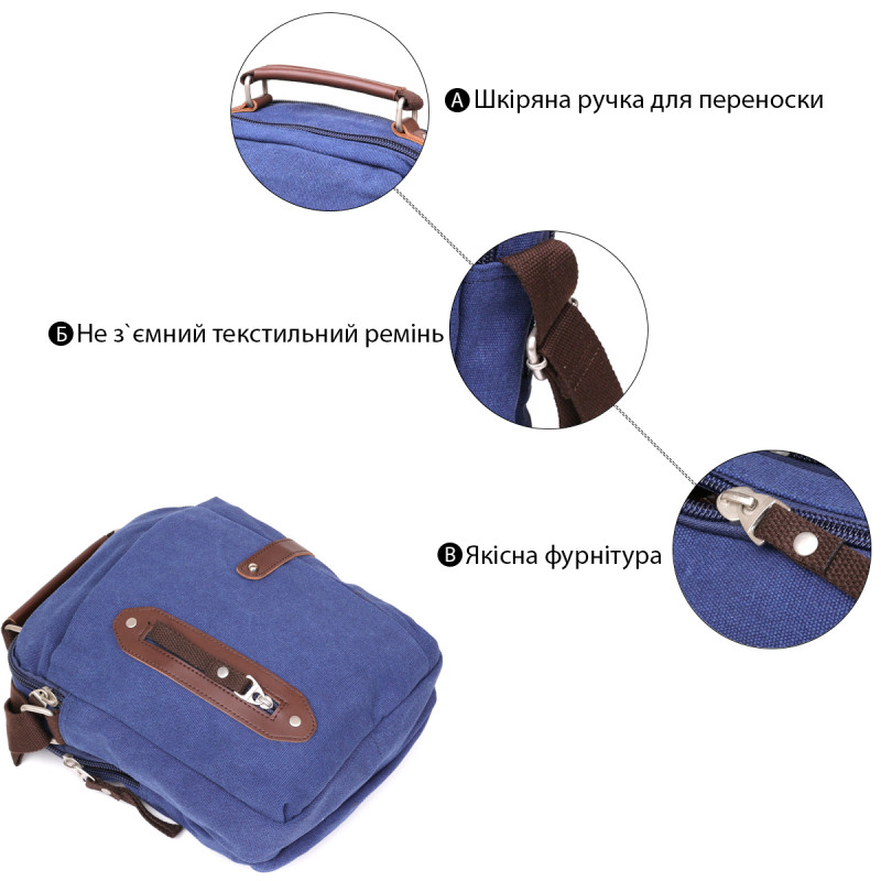 Сумка вертикальна текстильна Vintage Синя