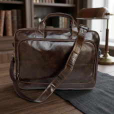 Шкіряна сумка для ноутбука роботи поїздок та документів Vintage Коричнева