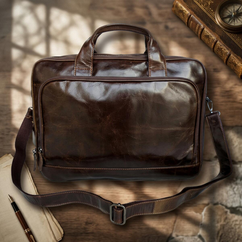 Шкіряна сумка для ноутбука роботи поїздок та документів Vintage Коричнева