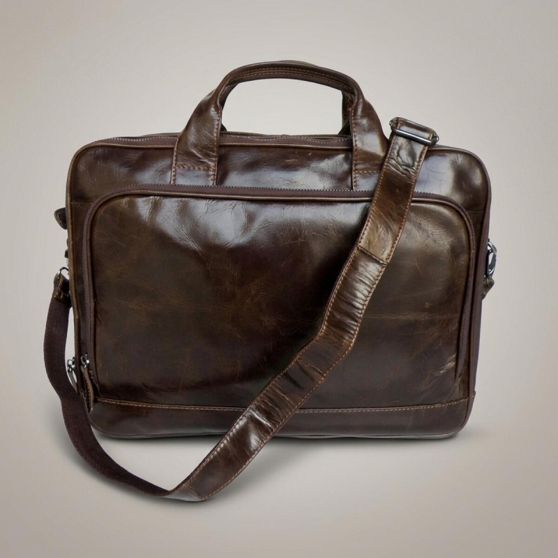 Шкіряна сумка для ноутбука роботи поїздок та документів Vintage Коричнева