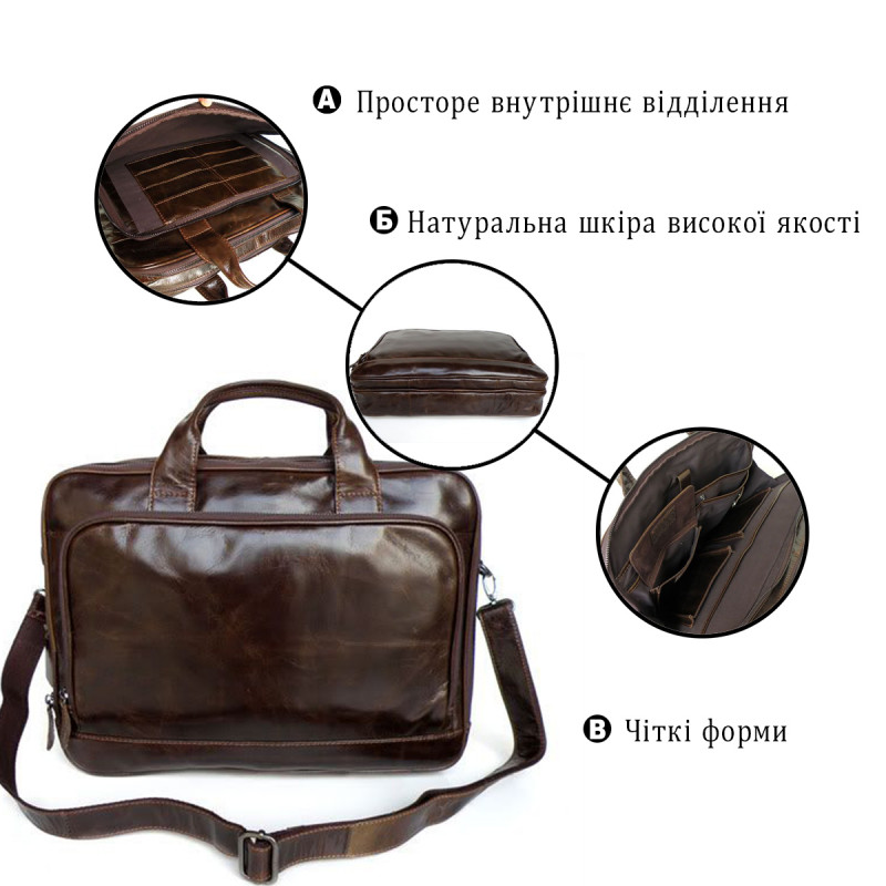 Шкіряна сумка для ноутбука роботи поїздок та документів Vintage Коричнева