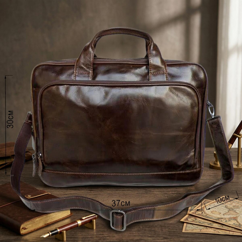 Шкіряна сумка для ноутбука роботи поїздок та документів Vintage Коричнева