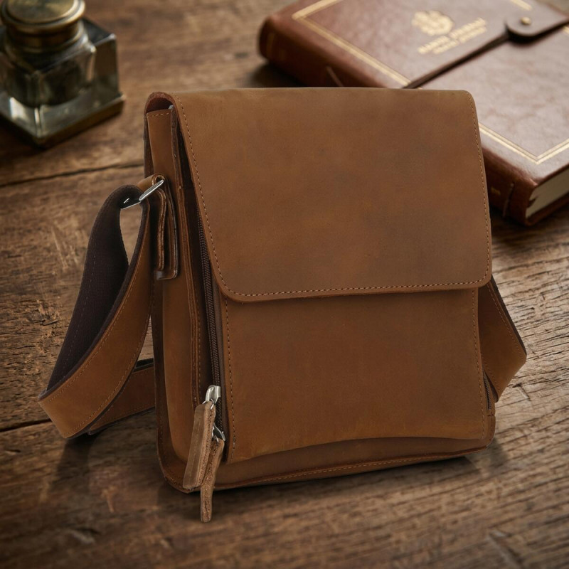 Шкіряна чоловіча сумка через плече для документів та міста Vintage Коричнева