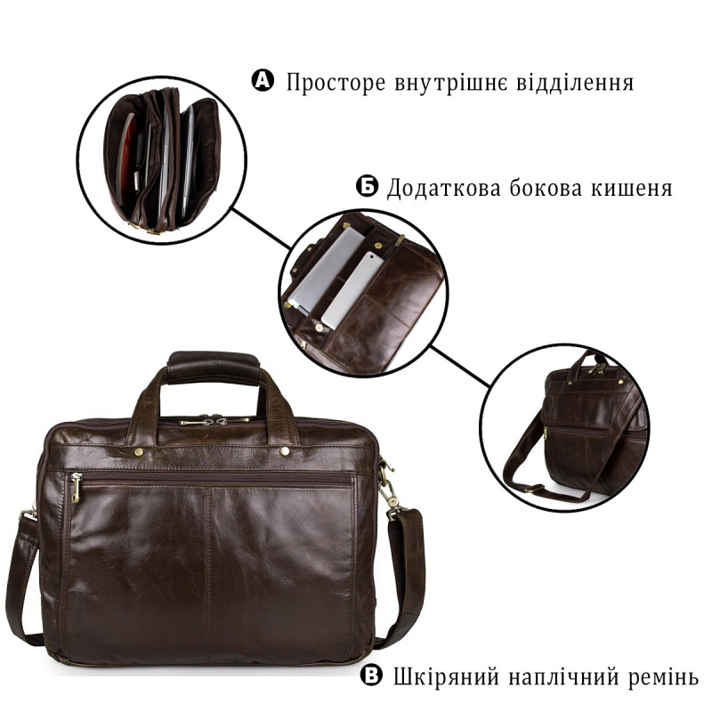 Шкіряна сумка для ноутбука роботи та документів Vintage Коричнева