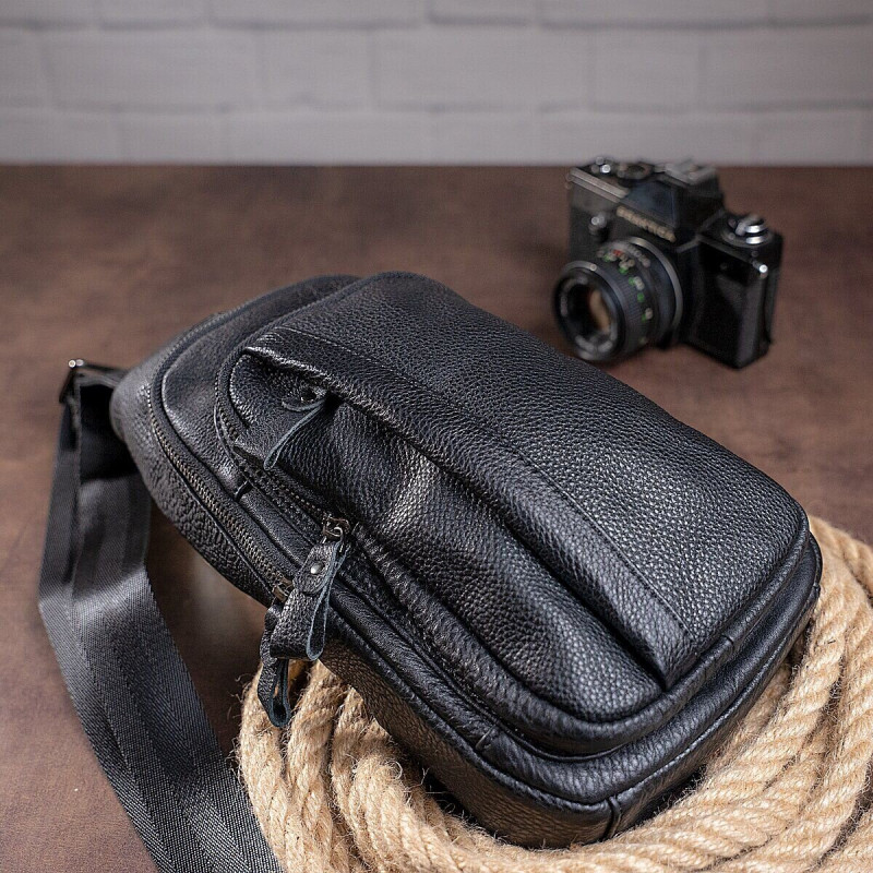 Сумка мужская из кожи через плечо Vintage Черная