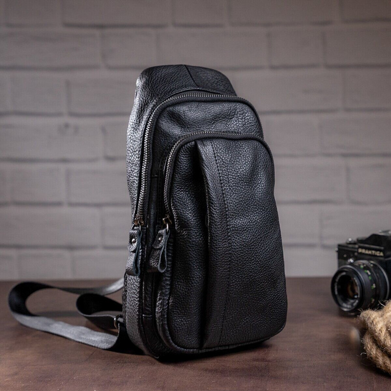 Сумка мужская из кожи через плечо Vintage Черная