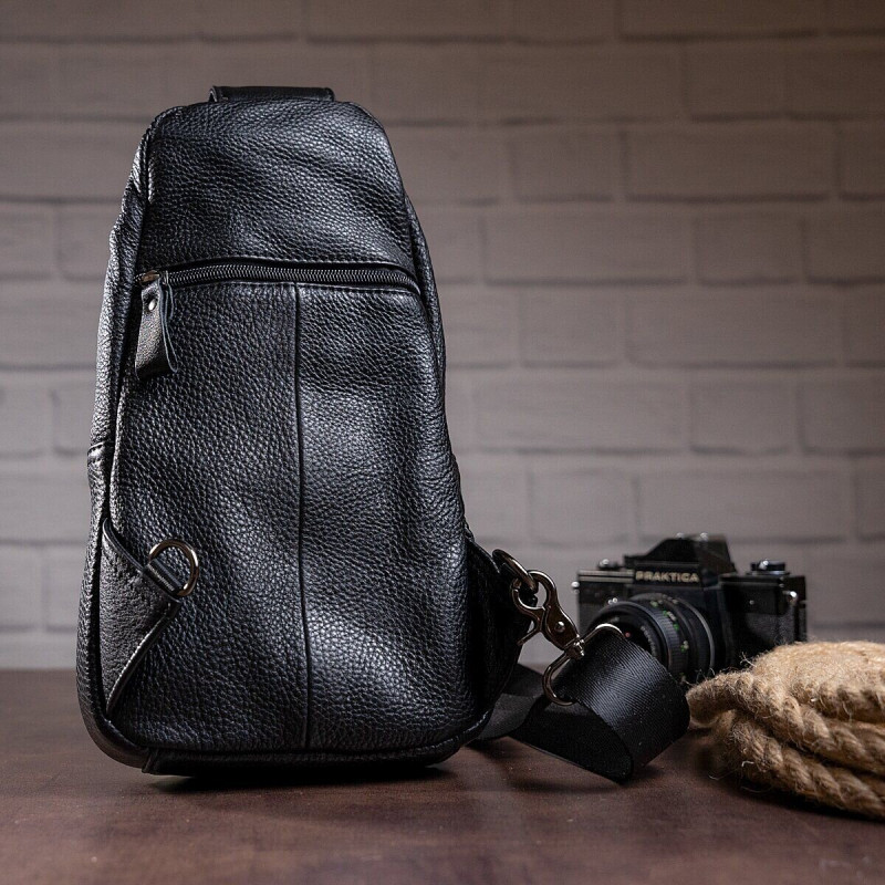 Сумка мужская из кожи через плечо Vintage Черная