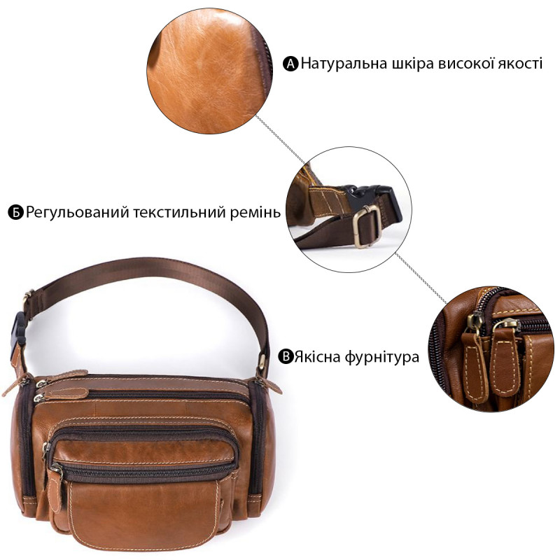 Сумка на пояс об'ємна Vintage Коричнева