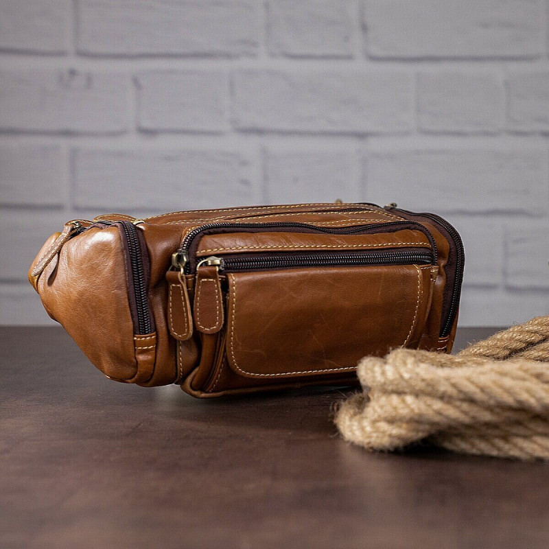 Сумка на пояс об'ємна Vintage Коричнева