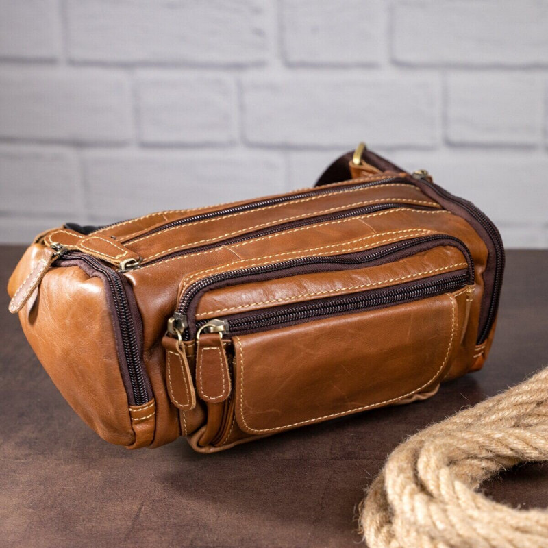 Сумка на пояс об'ємна Vintage Коричнева