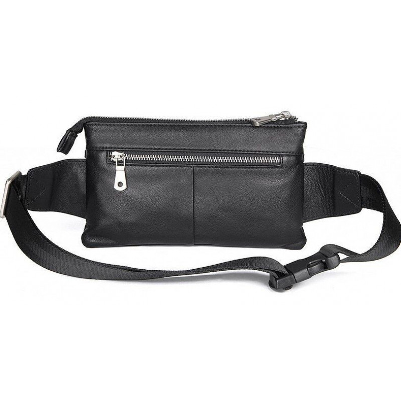 Сумка поясная зернистая кожаная Vintage Черная