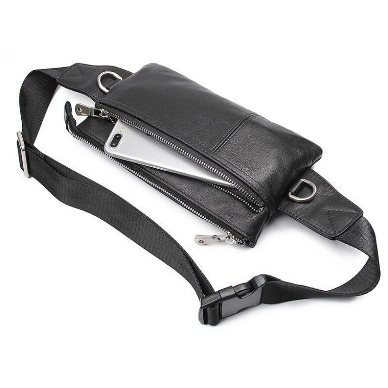 Сумка поясная зернистая кожаная Vintage Черная