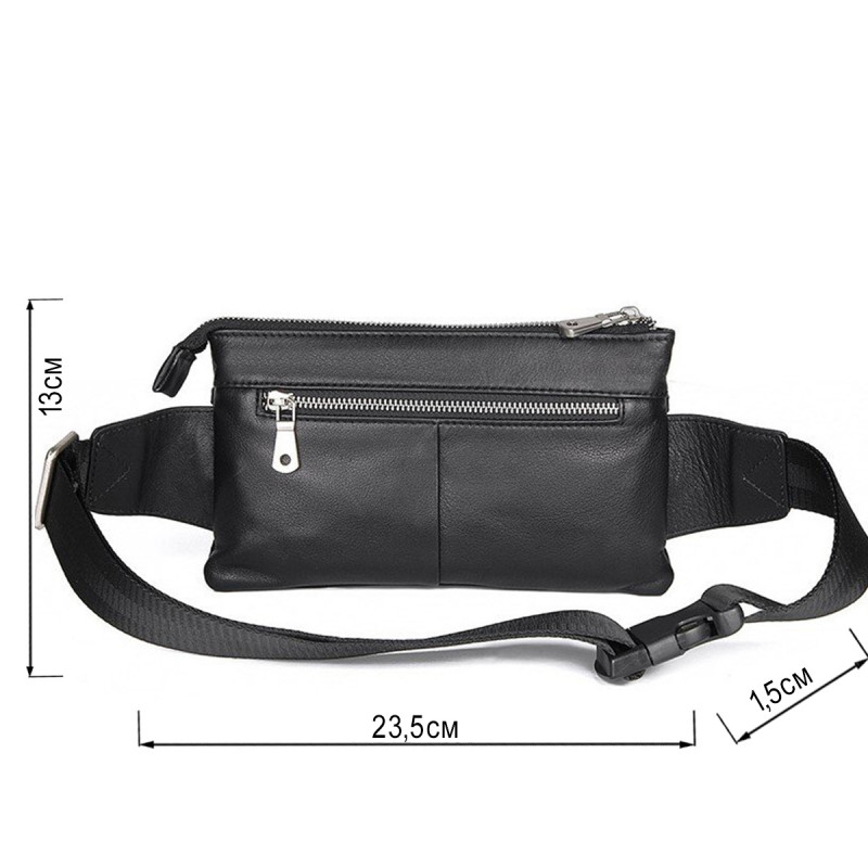 Сумка поясная зернистая кожаная Vintage Черная