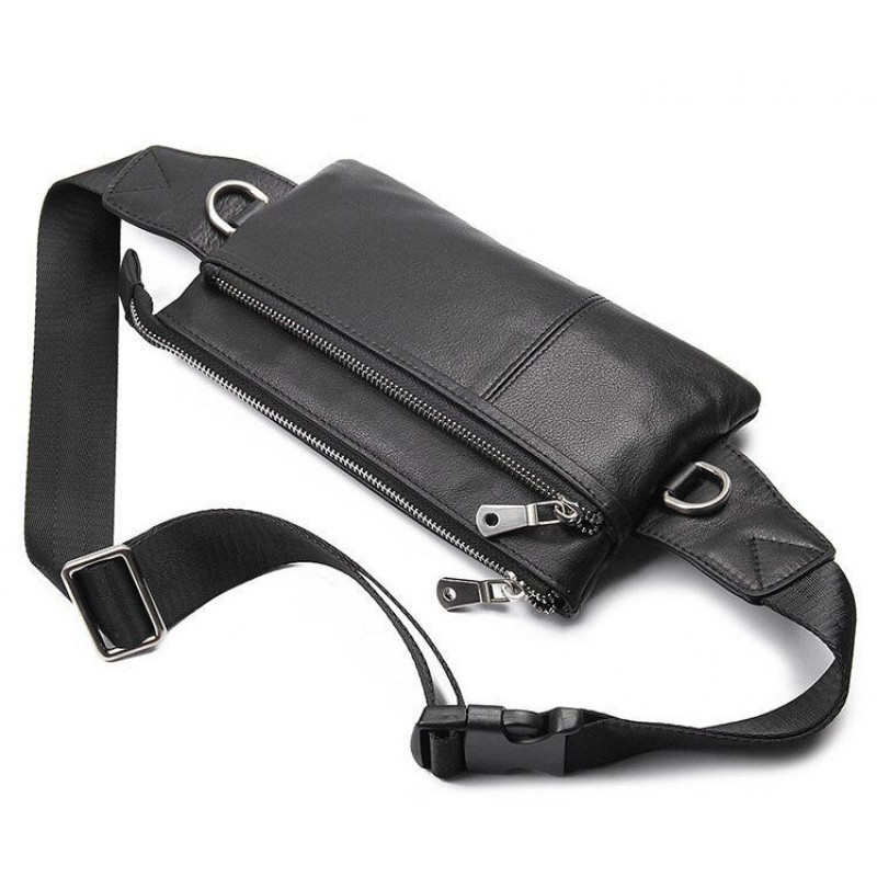 Сумка поясная зернистая кожаная Vintage Черная