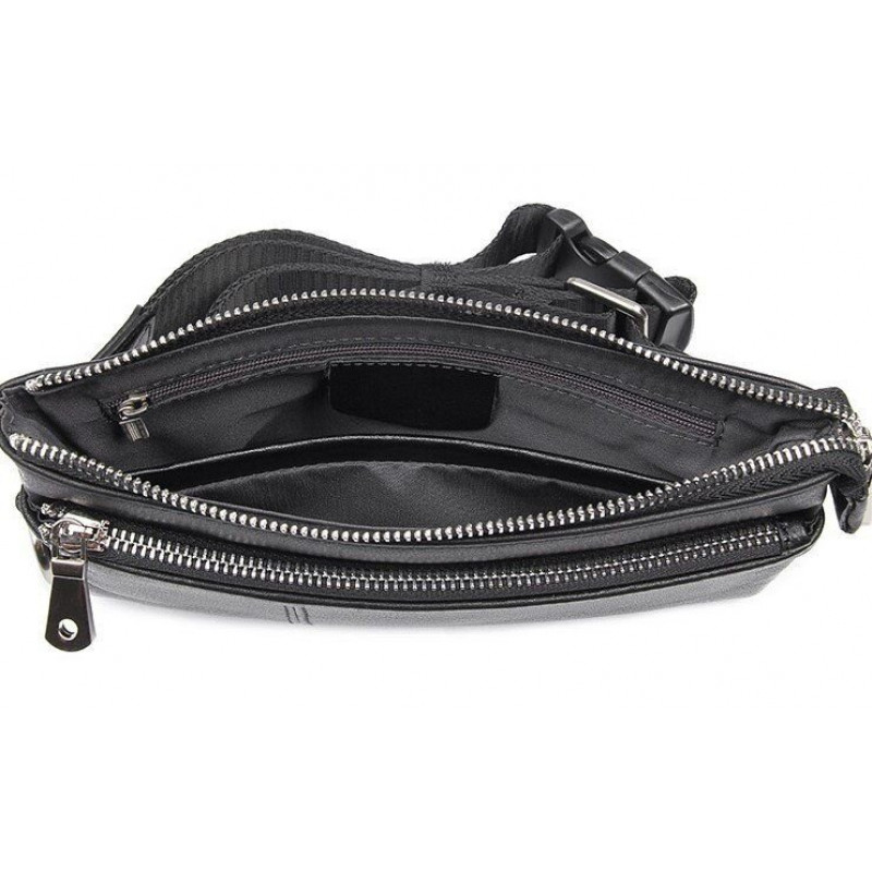 Сумка поясная зернистая кожаная Vintage Черная