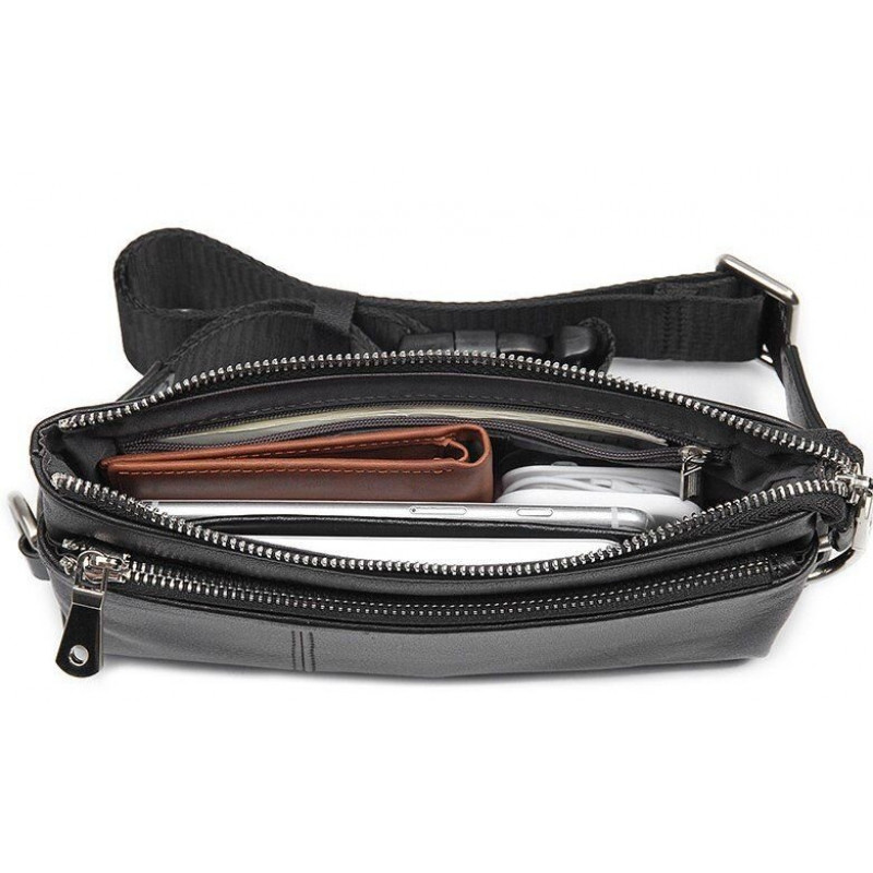 Сумка поясная зернистая кожаная Vintage Черная