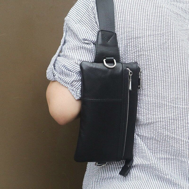 Сумка поясная зернистая кожаная Vintage Черная