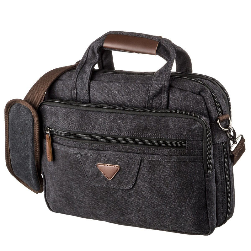 Сумка текстильная для ноутбука на два отделения Vintage Черная