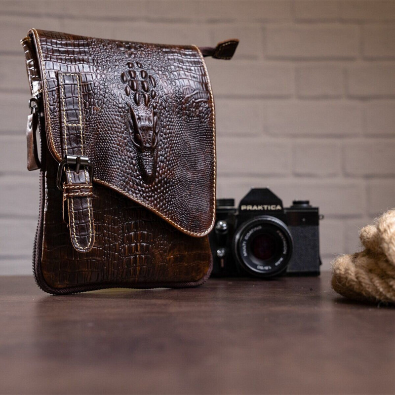 Сумка-мессенджер тиснение под экзотику Vintage Коричневая