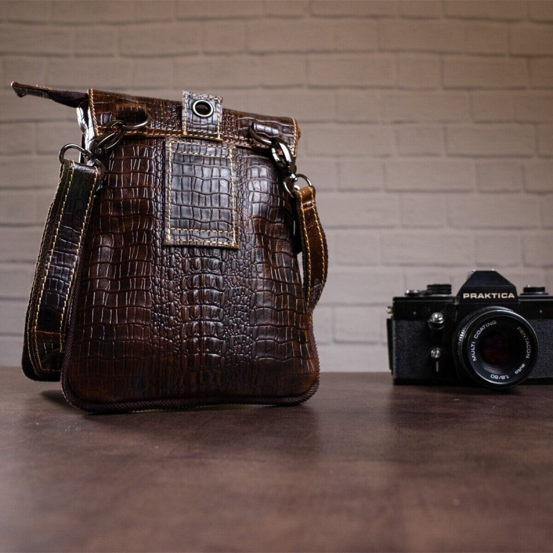 Сумка-мессенджер тиснение под экзотику Vintage Коричневая