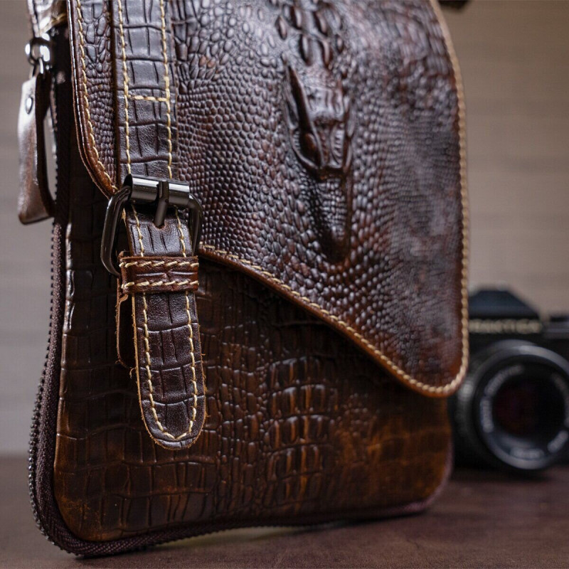 Сумка-мессенджер тиснение под экзотику Vintage Коричневая