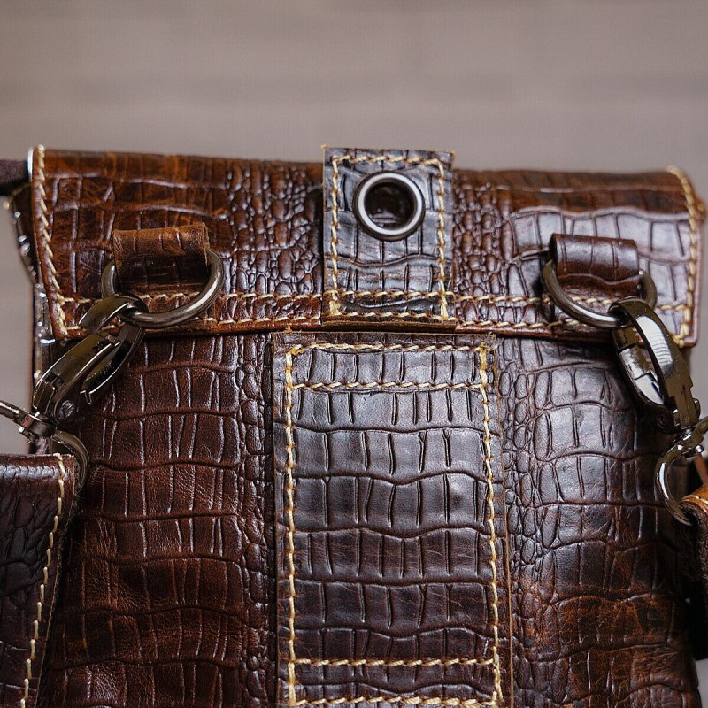 Сумка-мессенджер тиснение под экзотику Vintage Коричневая
