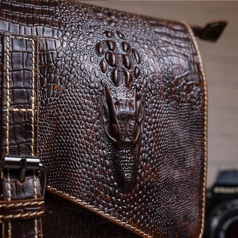 Сумка-мессенджер тиснение под экзотику Vintage Коричневая
