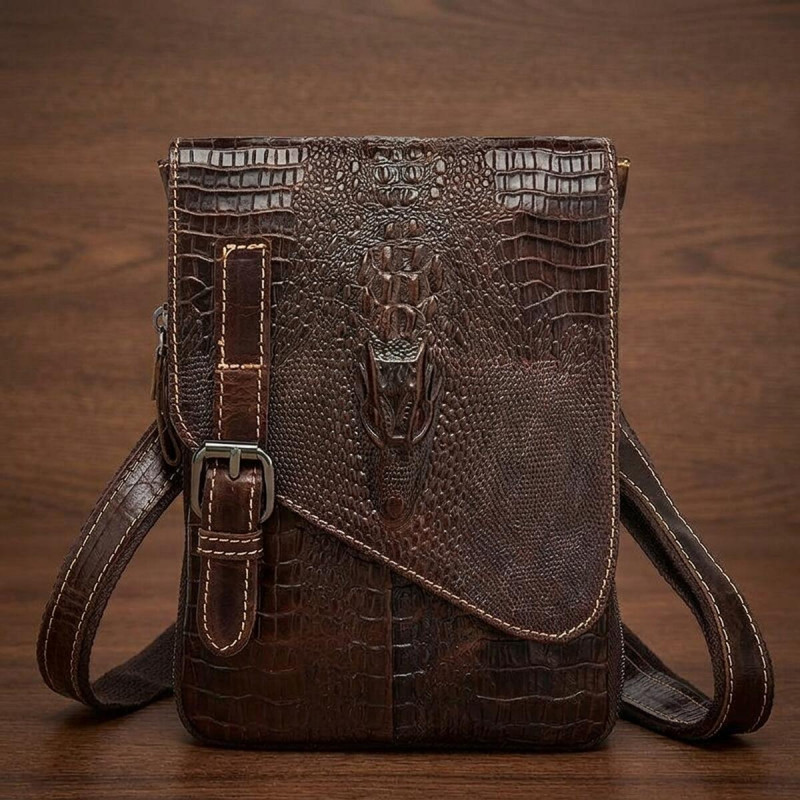 Сумка-мессенджер тиснение под экзотику Vintage Коричневая
