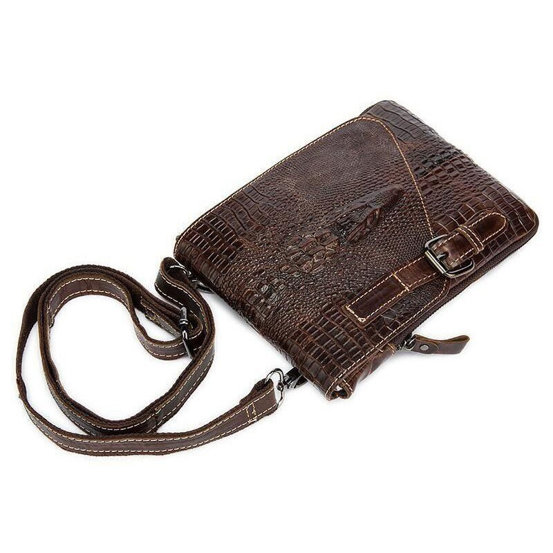 Сумка-мессенджер тиснение под экзотику Vintage Коричневая