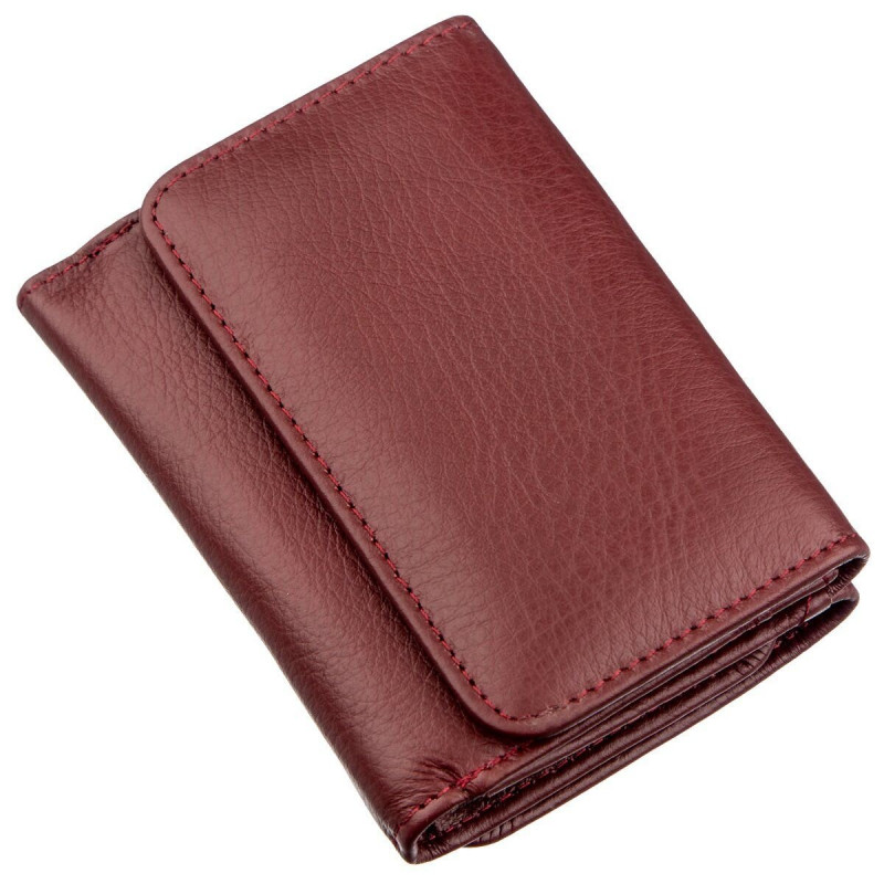 Компактный женский бумажник на кнопке ST Leather Темно-красный