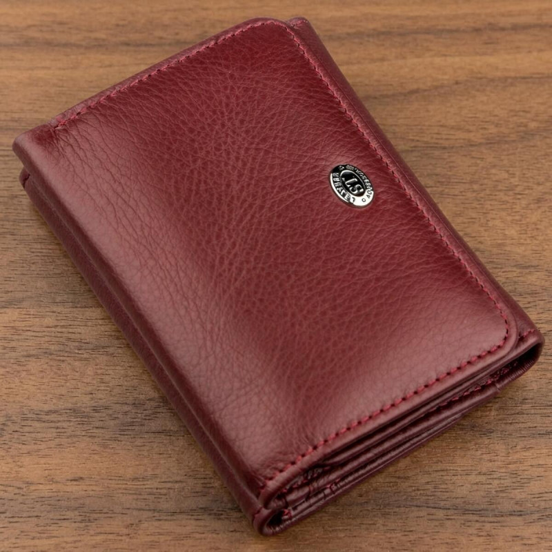 Компактный женский бумажник на кнопке ST Leather Темно-красный