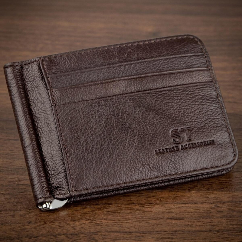 Стильний чоловічий Затискач ST Leather Коричневий
