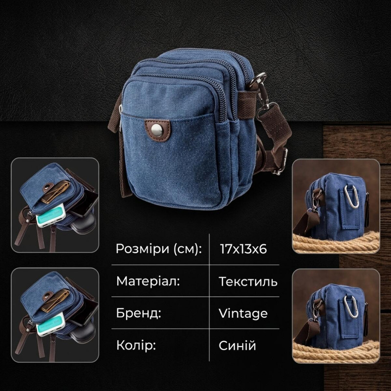Барсетка текстильна Vintage Синя