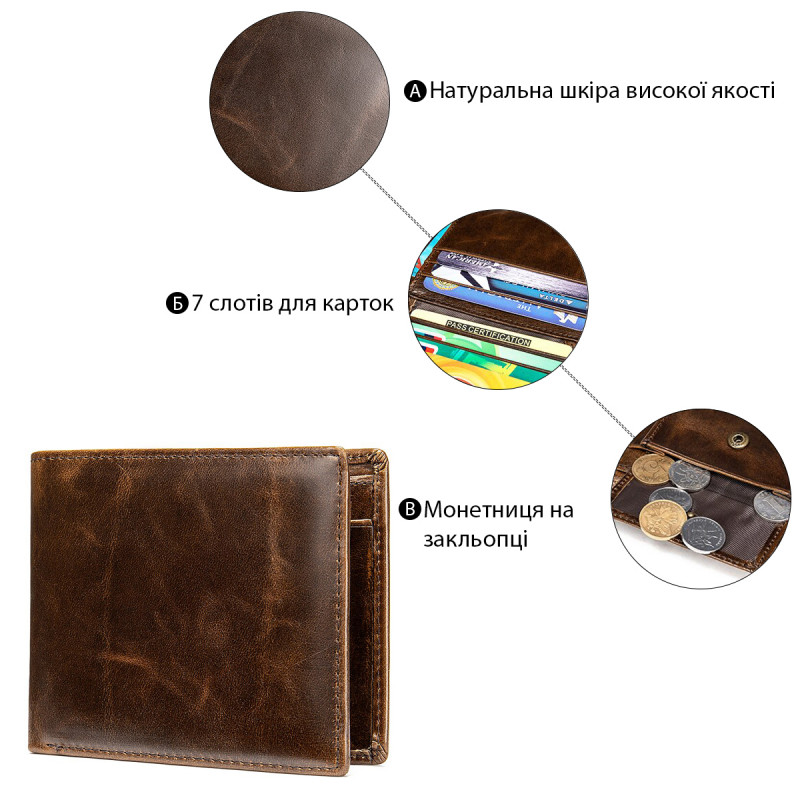 Портмоне шкіряне компактне Vintage Коричневе