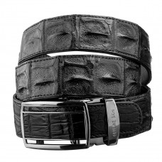 Ремень-автомат CROCODILE LEATHER из натуральной кожи крокодила (каймана) Черный