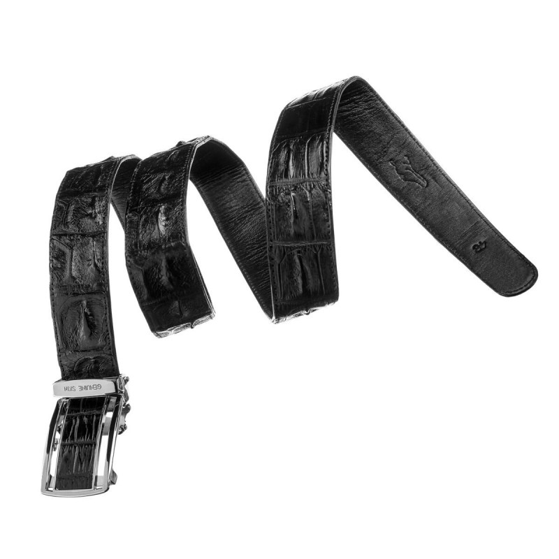 Ремень-автомат CROCODILE LEATHER из натуральной кожи крокодила (каймана) Черный