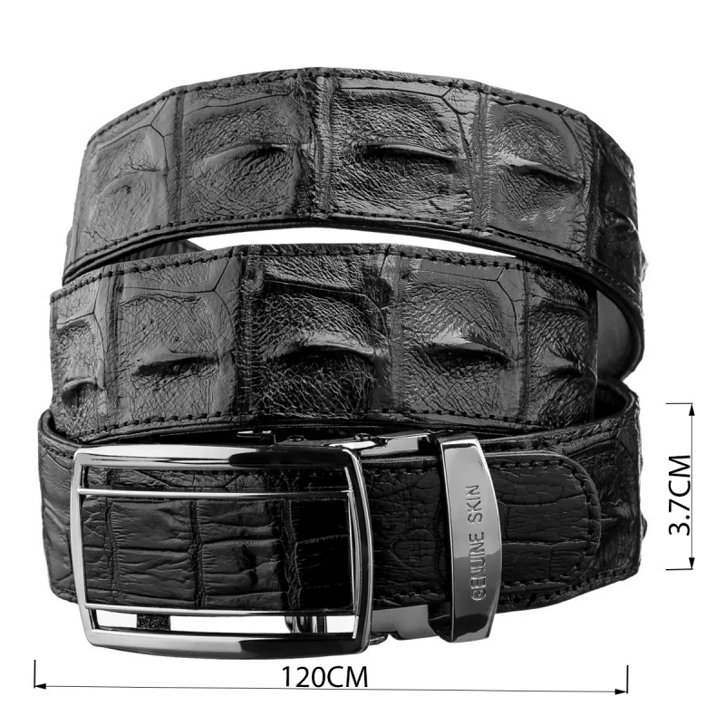 Ремень-автомат CROCODILE LEATHER из натуральной кожи крокодила (каймана) Черный