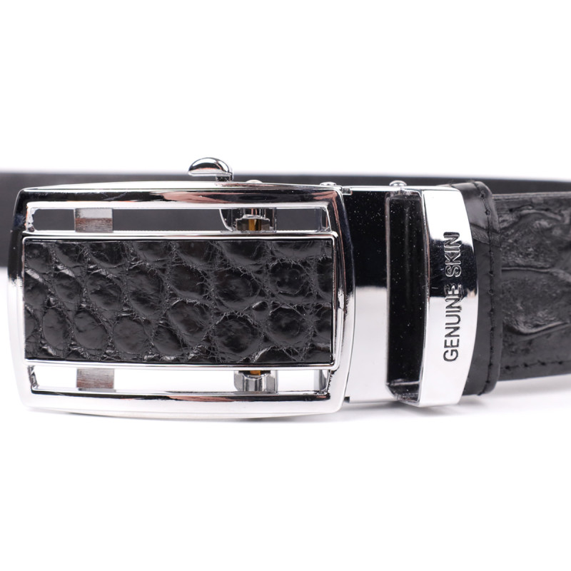 Ремень-автомат CROCODILE LEATHER из натуральной кожи крокодила (каймана) Черный