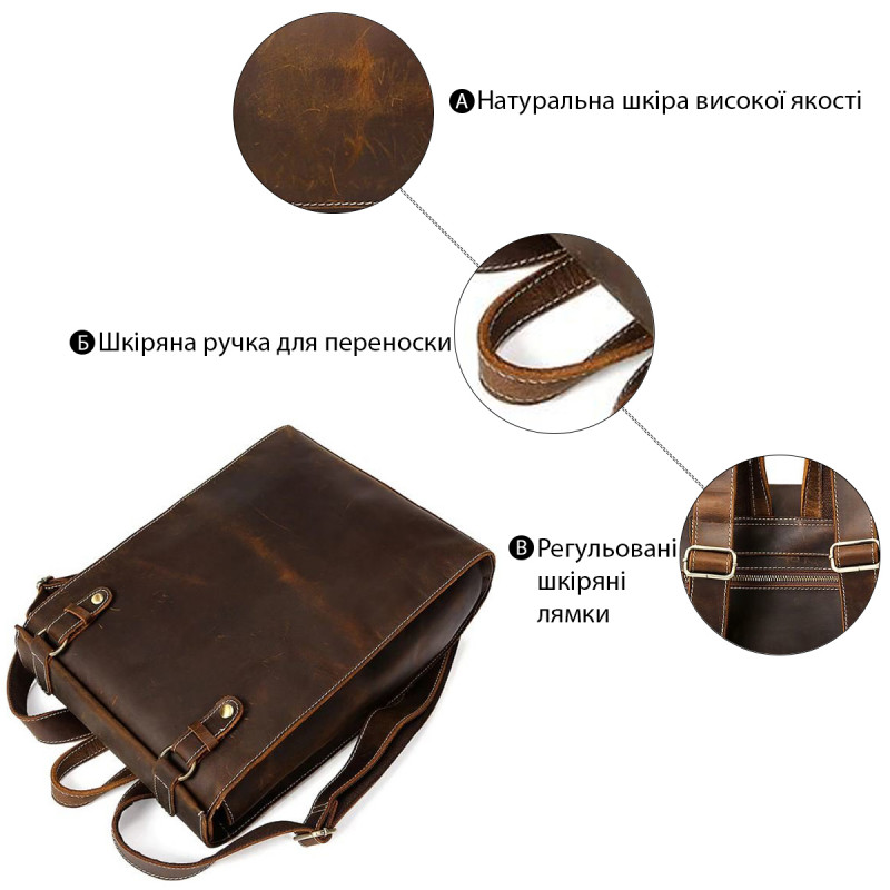Рюкзак кожаный дорожный Vintage Коричневый