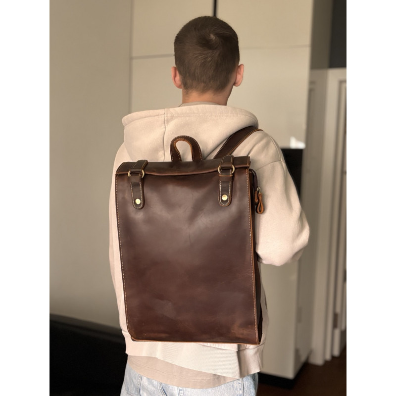 Рюкзак кожаный дорожный Vintage Коричневый