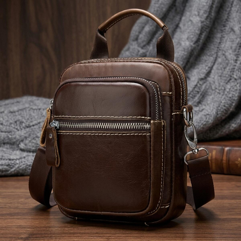 Сумка-барсетка на пояс чоловіча шкіряна Vintage Коричнева