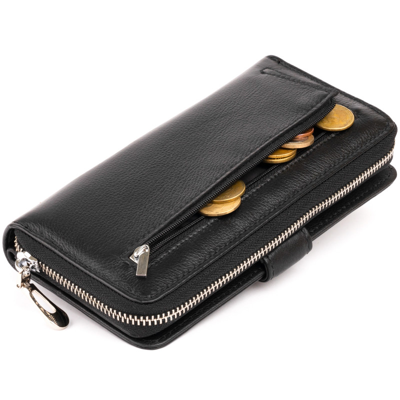 Вертикальный вместительный кошелек из кожи унисекс ST Leather Черный