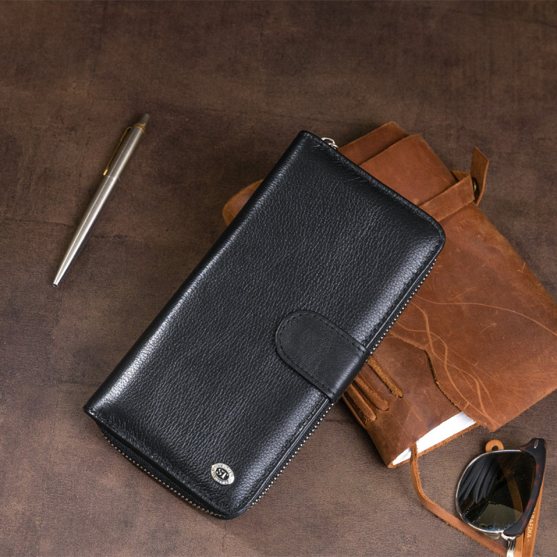 Вертикальный вместительный кошелек из кожи унисекс ST Leather Черный